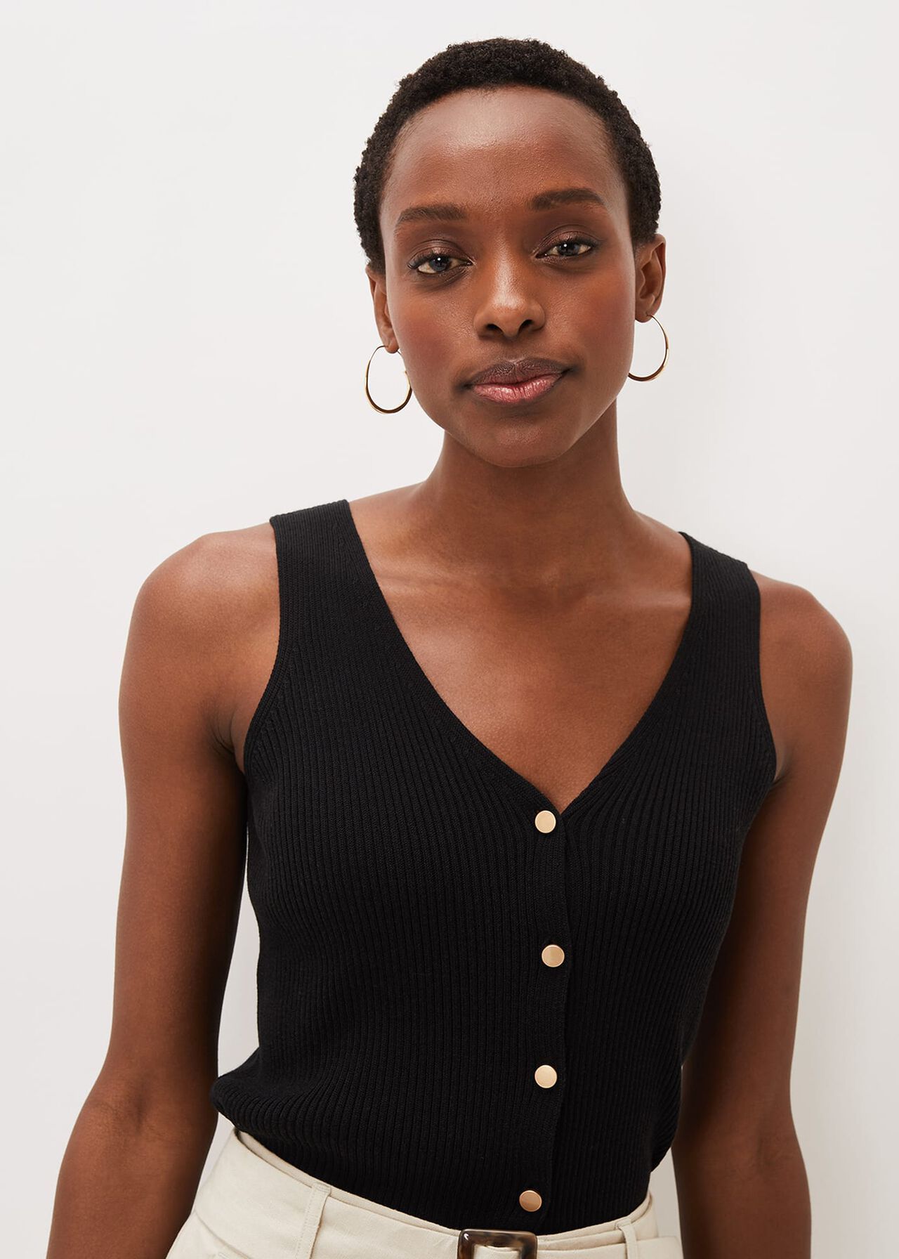 Celine Ribbed Button Vest Top | Phase Eight (UK)