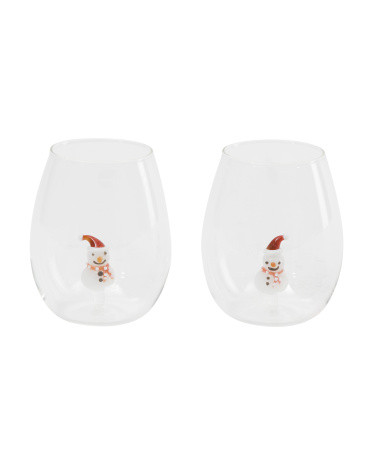 Set Of 2 Figural Snowman Stemless Glasses | TJ Maxx