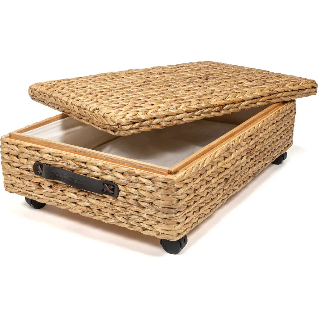 HAPPIMESS Chett Minimalist Hand-Woven Hyacinth/Wood Underbed Storage Bin with Wheels and Handles in Natural at Nordstrom | Nordstrom