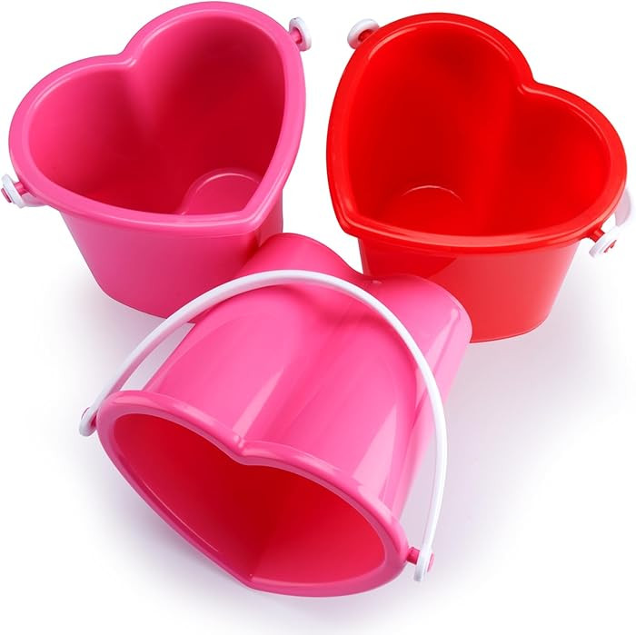 Layhit 6 Pcs Valentine's Day Heart Shape Sand Buckets Red Pink Plastic Sand Buckets with Handle V... | Amazon (US)