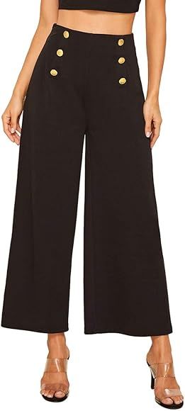 SweatyRocks Women's Classy High Waist Double Breasted Wide Leg Regular Fit Pants with Hide Zipper | Amazon (CA)