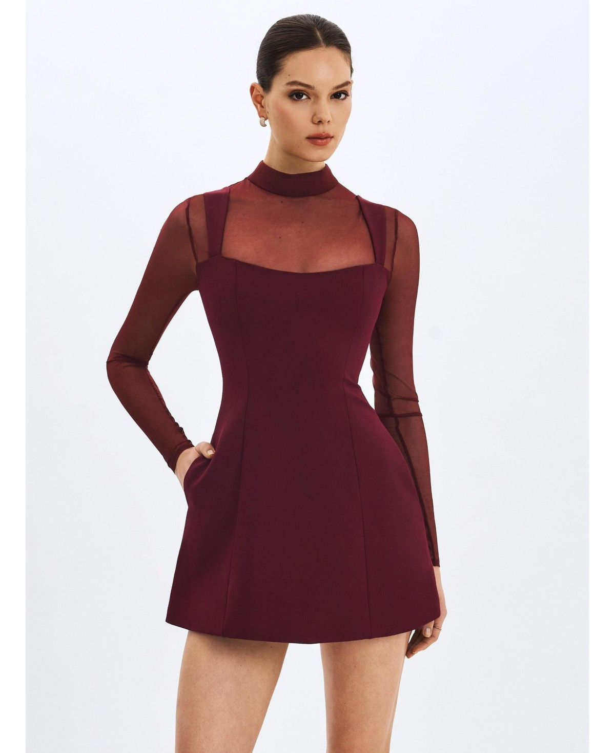Miss Circle Women's Natasha Burgundy Faux Two-Piece Turtleneck Mini Dress - Burgundy | Macy's