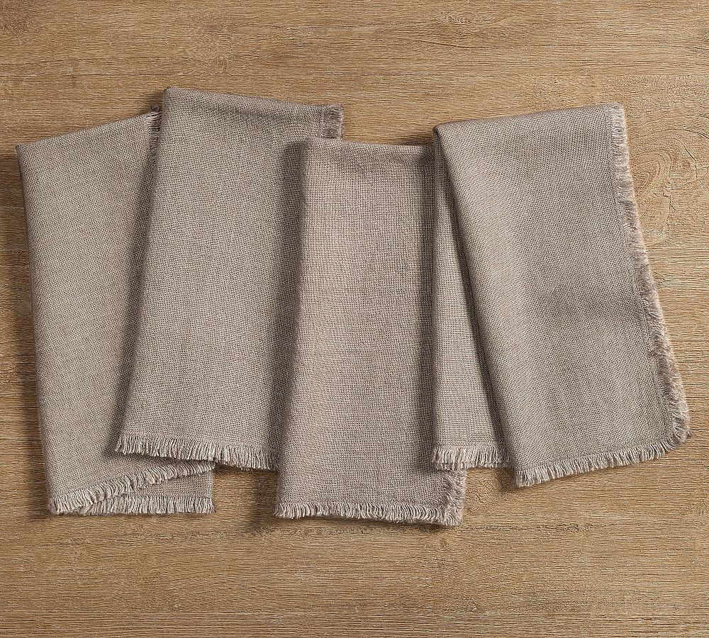 Frayed Oversized Linen Napkins, Set of 4 - Mocha | Pottery Barn (US)