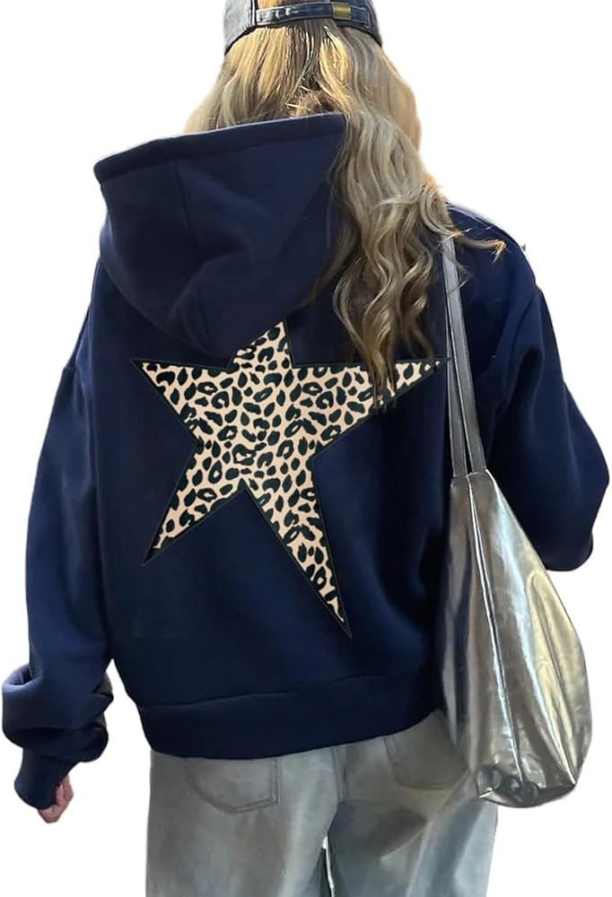 Hoodies for Womens Y2k Oversized Star Print Sweatshirts Aesthetic Cheetah Graphic Hooded Hoodie | Amazon (US)
