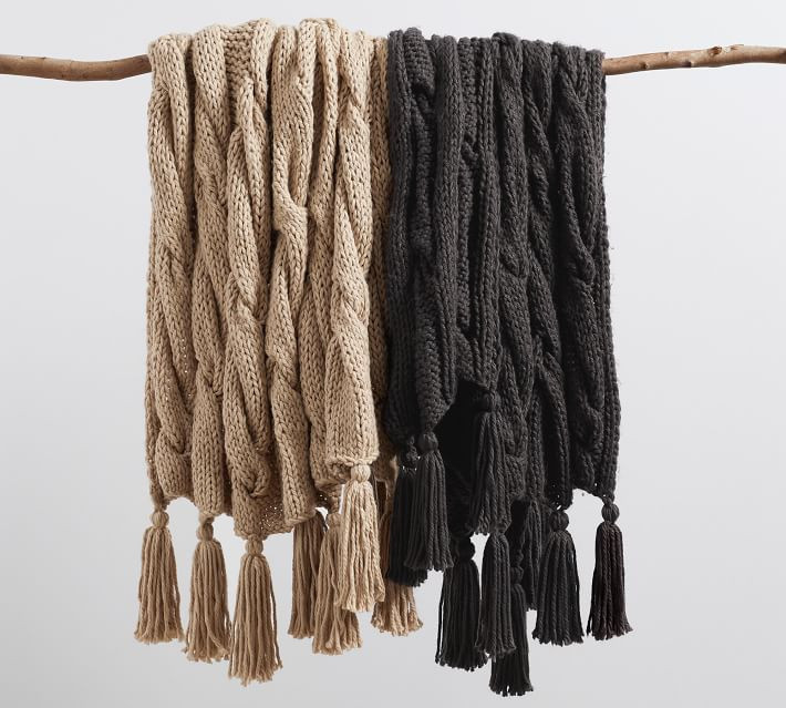 Bluma Chunky Knit Tassel Throws | Pottery Barn (US)