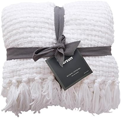 Textured Knitted Throw Blanket Super Soft Lightweight Decorative Woven Blankets with Fringes for Sof | Amazon (US)
