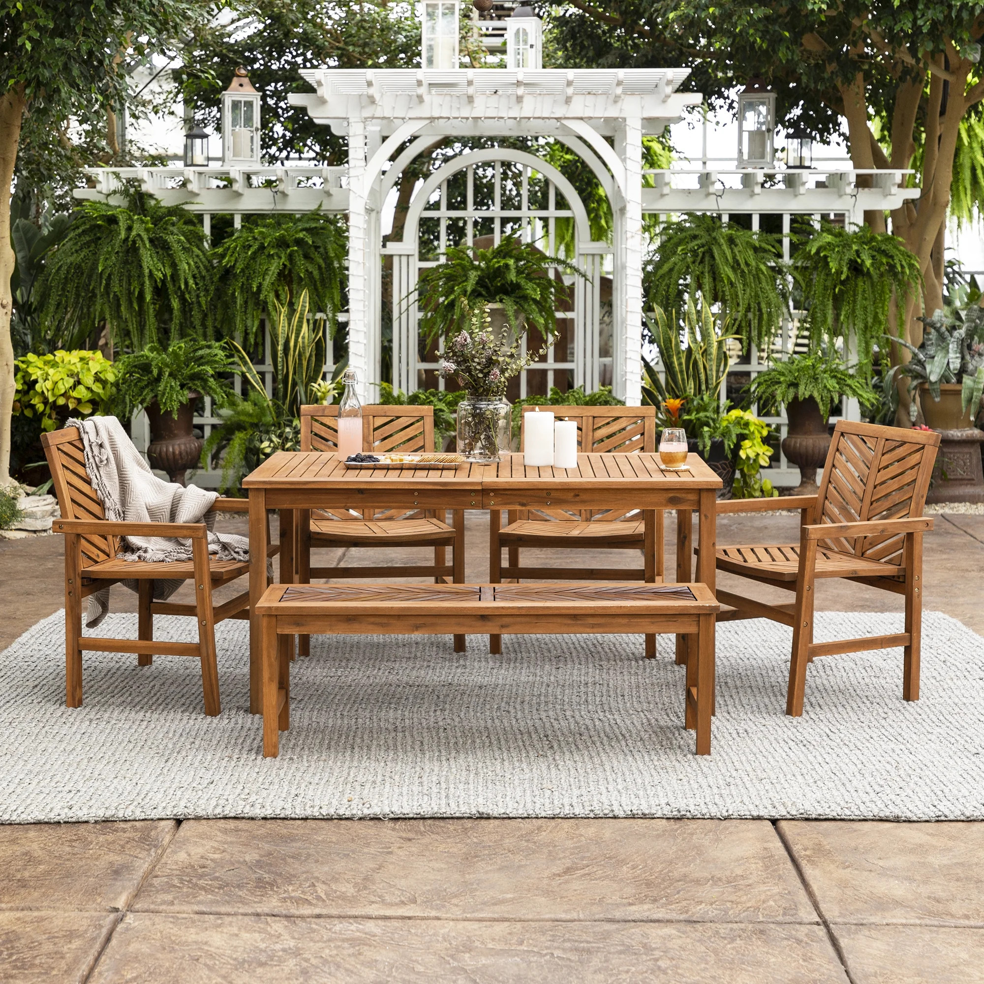 Manor Park 6-Piece Chevron Outdoor Patio Dining Set - Dark Brown | Walmart (US)