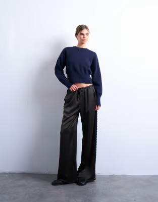 Topshop satin lace insert trouser in brown | ASOS (Global)