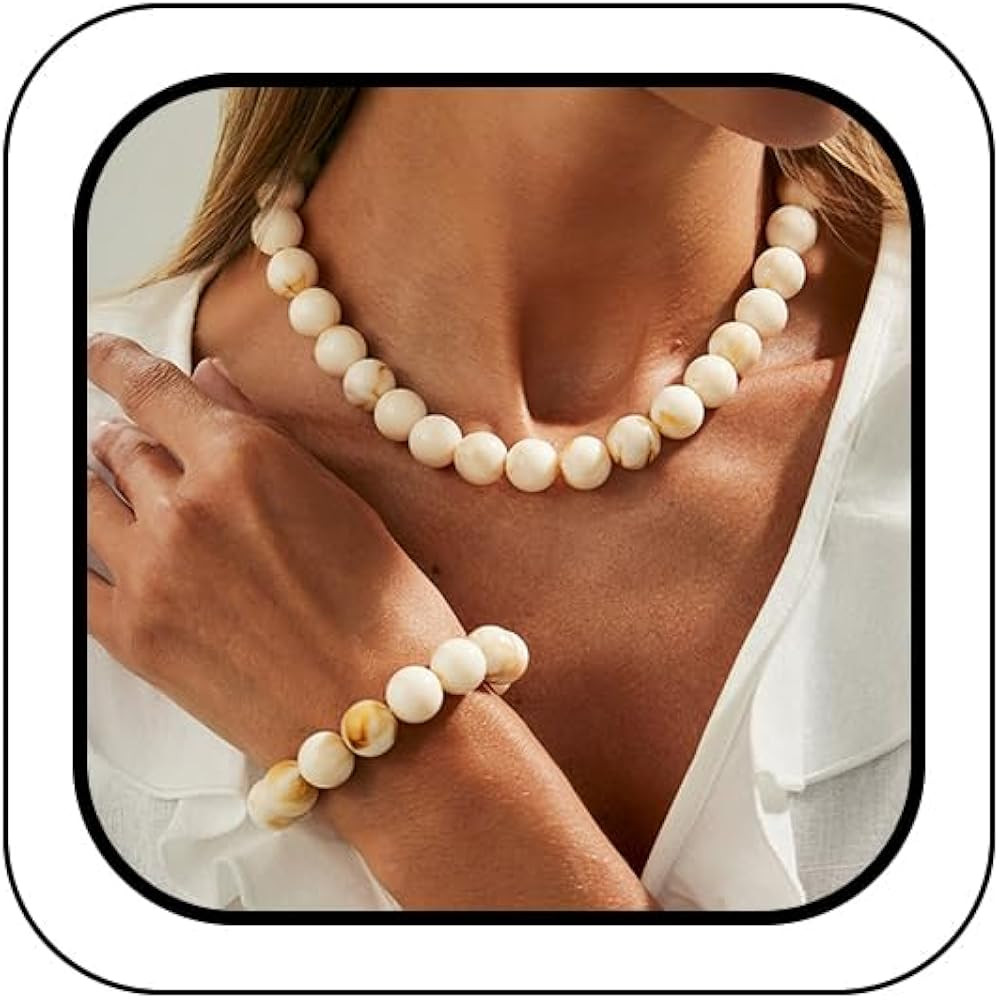 Boho Vintage Red White Beaded Choker Necklace Bracelet for Women Trendy Retro Statement Beads Nec... | Amazon (US)