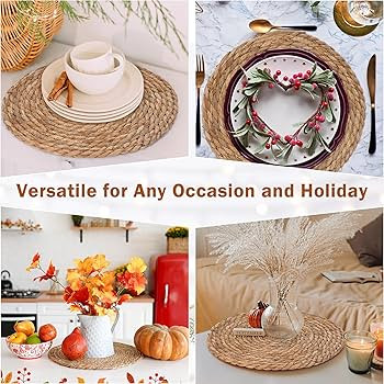 GENMOUS Woven Placemats Set of 12, 13" Round Placemats Natural Water Hyacinth Boho Placemats,Farm... | Amazon (US)