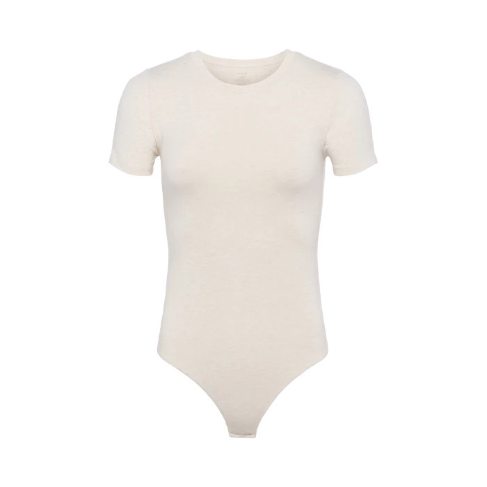 Cotton Stretch Crewneck Bodysuit | Heather Bone | Nuuds US