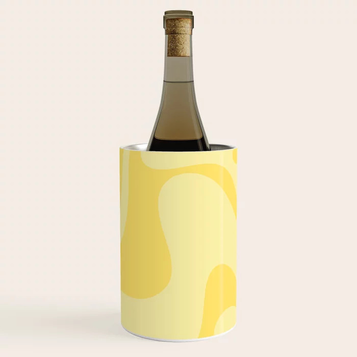 Retro Liquid Swirl Contemporary Abstract Pattern 2 in Double Butter Yellow Wine Chiller | Society6
