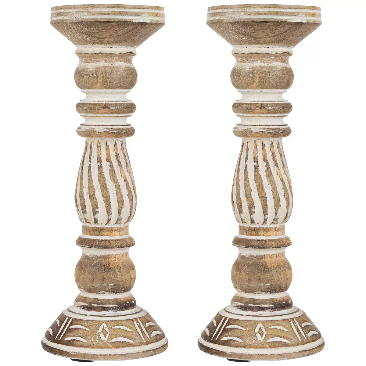 Northlight Set of 2 Brown Etched Antique Style Pillar Candle Holders 12" | Target