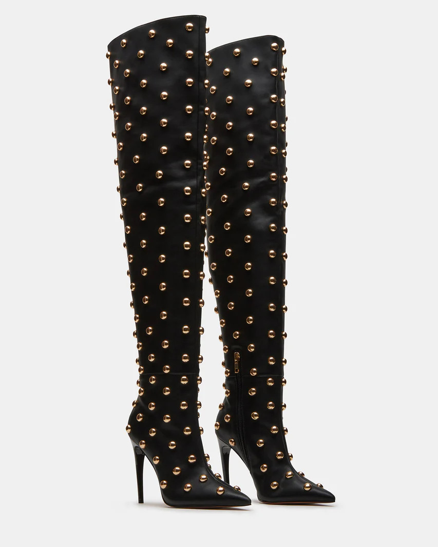 SPRITZ Black Pointed Toe Heeled Studded Boot | Women's Boots | Steve Madden (US)