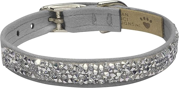 Susan Lanci Designs Ultrasuede Premium Dog Collar with Crystal Rocks, Platinum, X-Small | Amazon (US)