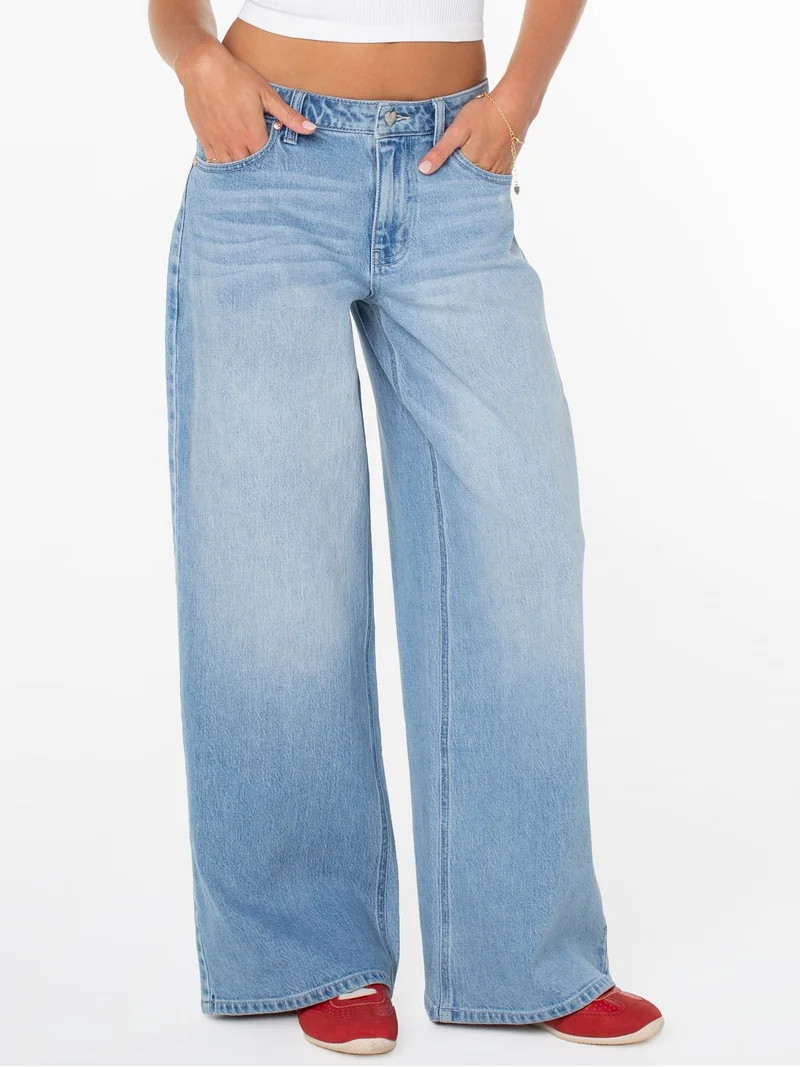 Celebrity Pink Women's and Women's Plus Slouchy Wide Leg Jean with Back Buckle, Sizes 1-24 | Walmart (US)