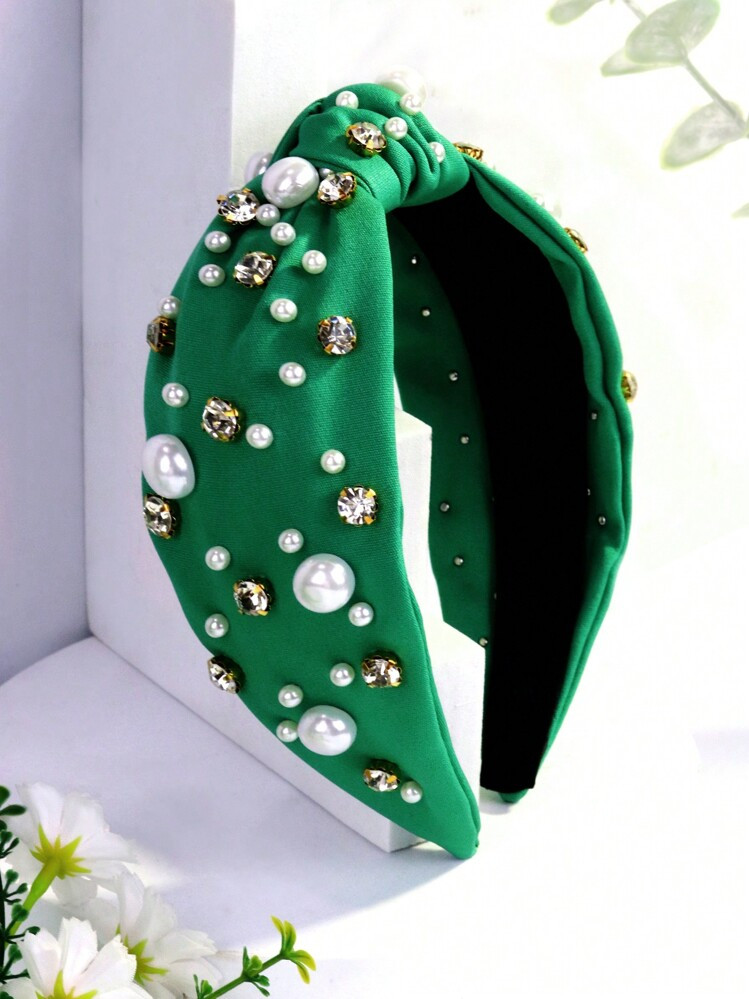 Royal 1pc Women Wide Fabric Faux Pearl Fashion Rhinestone Headband, Vintage Hair Accessories With... | SHEIN