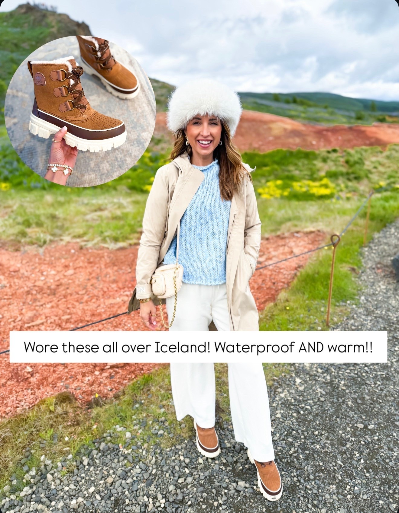 I wore these waterproof boots all over Iceland and they are super warm! My Iceland outfit of the day! XS short in pants, XS in sweater and size 2 in rain jacket! Fall shoes. Fall outfits. Fall style. Fall workwear. Travel shoes. Travel outfits. Elevated casual outfits.

#LTKootd #LTKSeasonal #LTKTravel