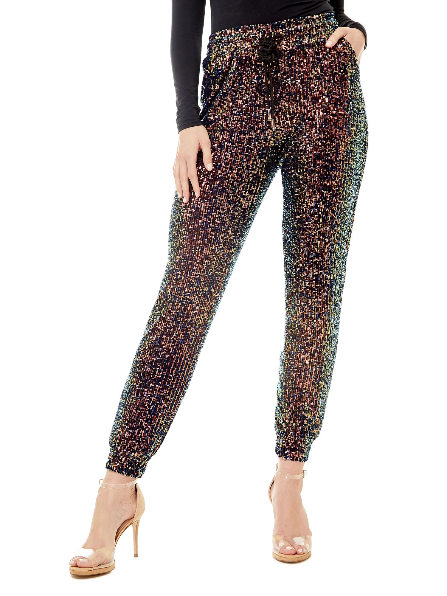 Rich and Famous Women's Amora Holiday Sequin Jogger - Walmart.com | Walmart (US)