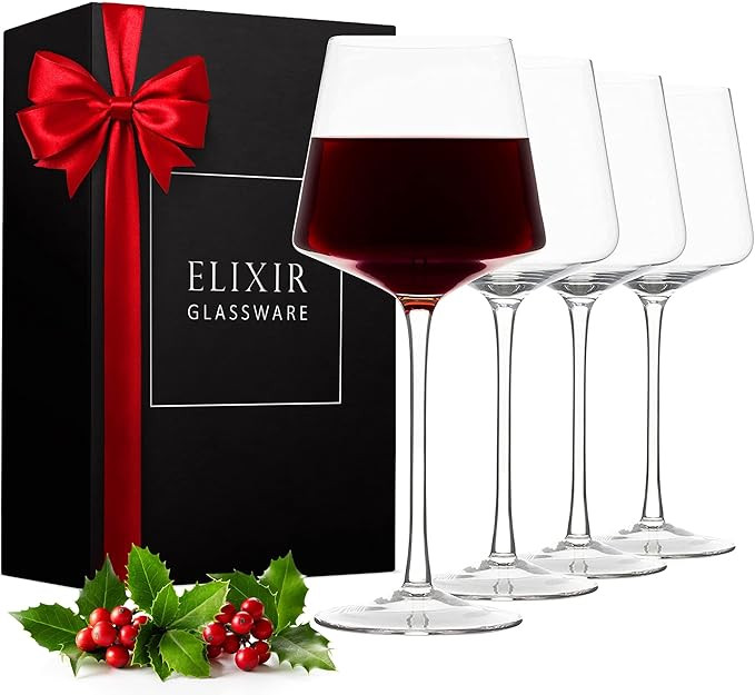 Modern Red Wine Glasses Set of 4 – Hand Blown Crystal Wine Glasses – Tall Long Stem Wine Glas... | Amazon (US)