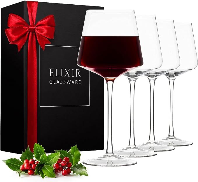 Modern Red Wine Glasses Set of 4 – Hand Blown Crystal Wine Glasses – Tall Long Stem Wine Glas... | Amazon (US)