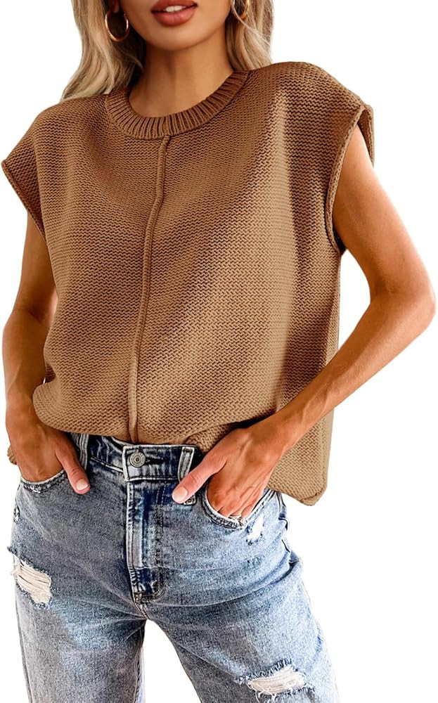 Saodimallsu Womens Summer Cap Sleeve Tops Casual Crew Neck Loose Fit Knit Lightweight Sweater Pul... | Amazon (US)