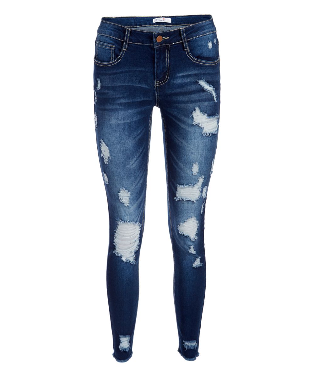 Salvaje Denim Women's Denim Pants and Jeans medium - Medium Blue Ripped Skinny Jeans - Juniors | Zulily