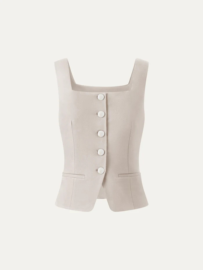 Stretch Ponte Square Neck Cropped Waistcoat with Pockets | OGLmove