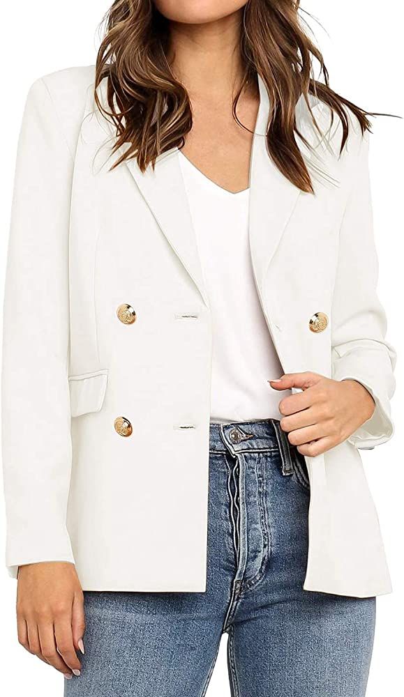 Vetinee Women's Lapel Pockets Blazer Suit Long Sleeve Buttons Work Office Jacket | Amazon (US)
