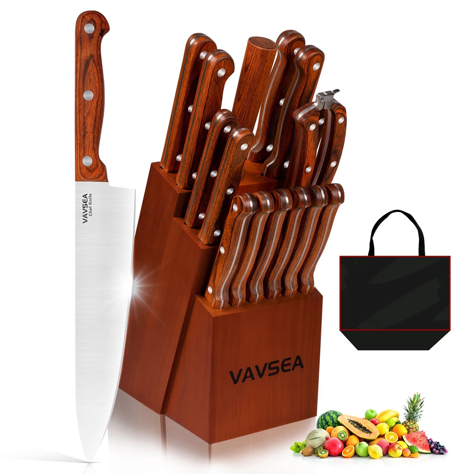 VAVSEA Knife Block Set, 16 Pieces Kitchen Knife Set with Block, Stainless Steel Knife Set for Bes... | Walmart (US)