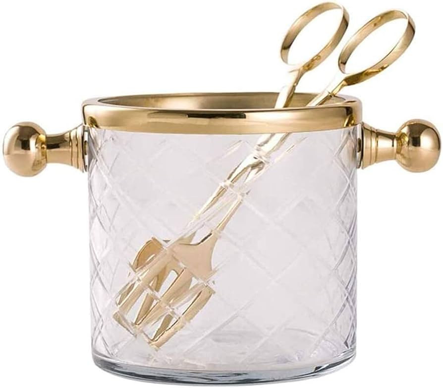 Sobriety Brass Ice Cube Cooler Ice Buckets with Tongs, Glass Ice Bucket with Carrying Handle, Ins... | Amazon (US)
