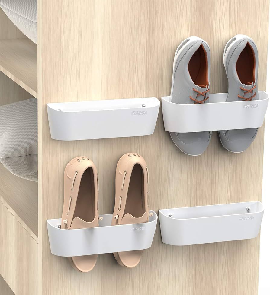 Yocice Wall Mounted Shoes Rack 4Pack with Sticky Hanging Strips, Plastic Shoes Holder Storage Org... | Amazon (US)