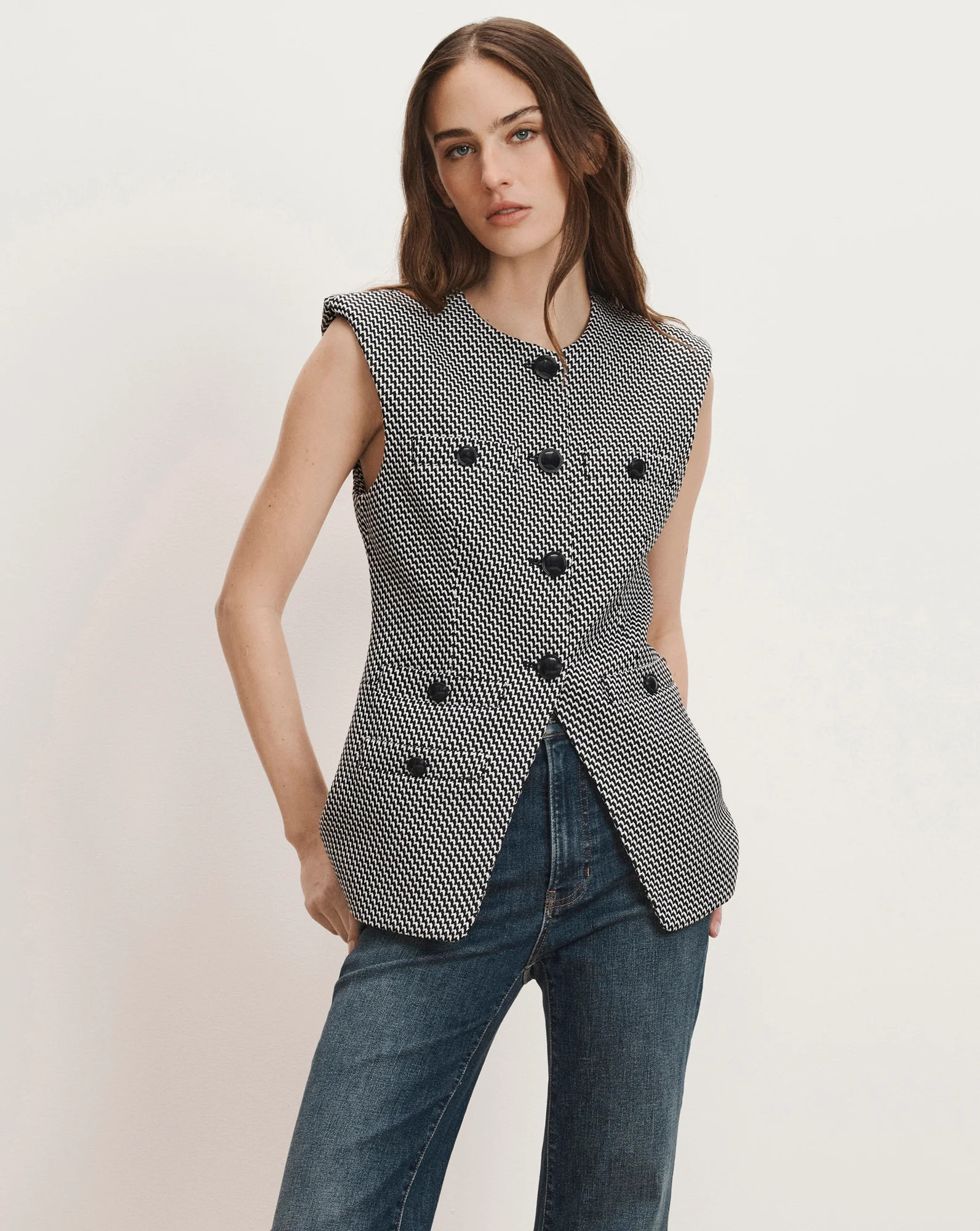 Veronica Beard Tamara Tweed Vest Navy Dove White | Veronica Beard