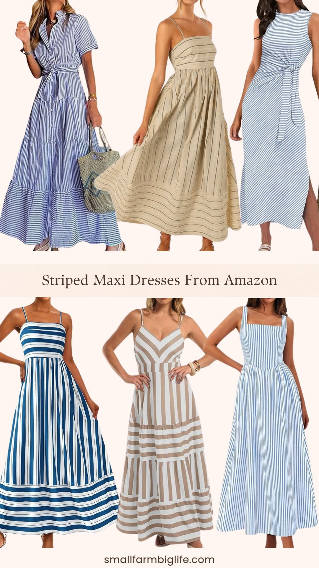 Striped maxi dresses are the summer dress trend I cannot get enough of right now and Amazon has the most beautiful styles at unbeatable prices! From smocked spaghetti strap maxis and tie waist ruffle maxi shirtdresses to sleeveless slim fit midi dresses, flowy boho beach styles, and classic V neck smocked A-line designs, all in the most beautiful blue, white, tan, and khaki stripe combinations, these are the effortless and flattering dresses perfect for beach vacations, summer weekends, and everything in between. Linking everything below! 

 #LTKootd #LTKOver40 #LTKTravel