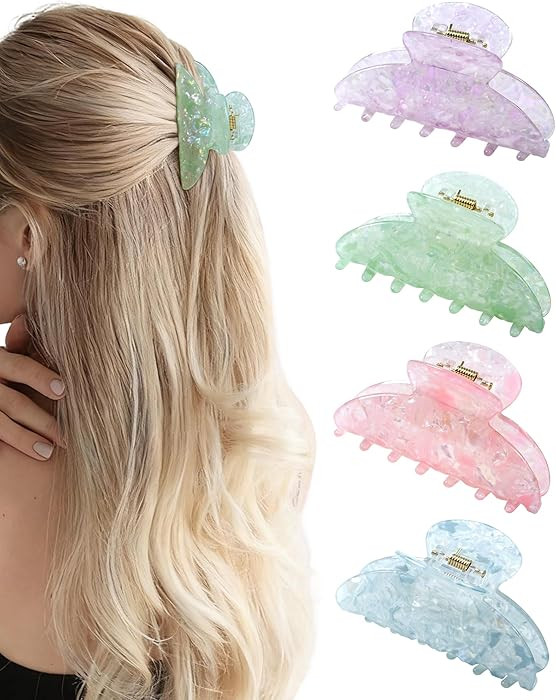 ACECHA 4 Pack Acrylic Hair Claw Clips for Women, 3.1 Inches Shiny Cute Hair Grip Hairclips for Th... | Amazon (US)