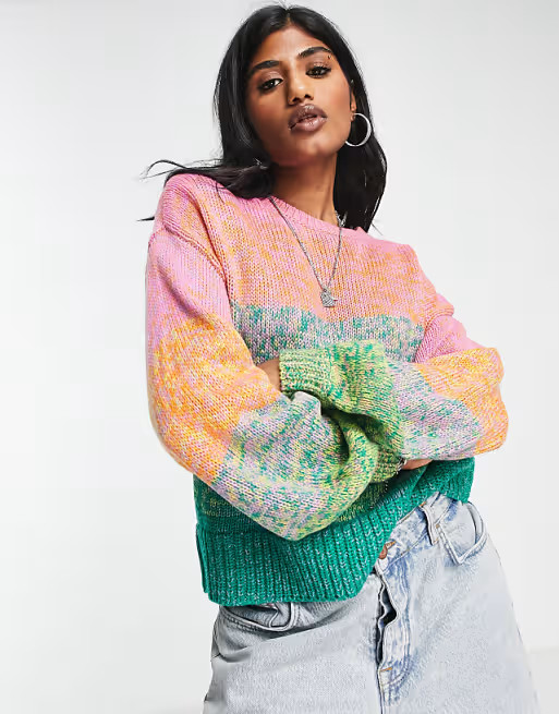 Only balloon sleeve sweater in bright color block stripe | ASOS (Global)