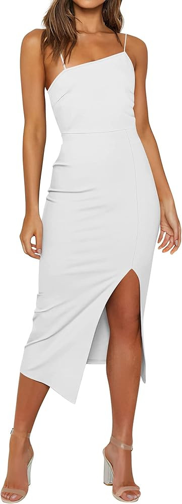 Women Summer Dresses 2023 Sexy Spaghetti Strap Split Hem Sleeveless Zipper Prom Cocktail Bodycon ... | Amazon (US)