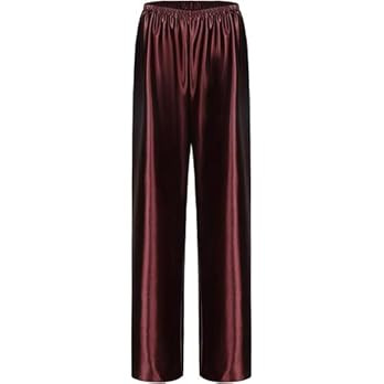 WANLUOSUXWomen's Metal Shiny Pants Silk High Waisted Elastic Waistband Casual Drape Trousers | Amazon (US)