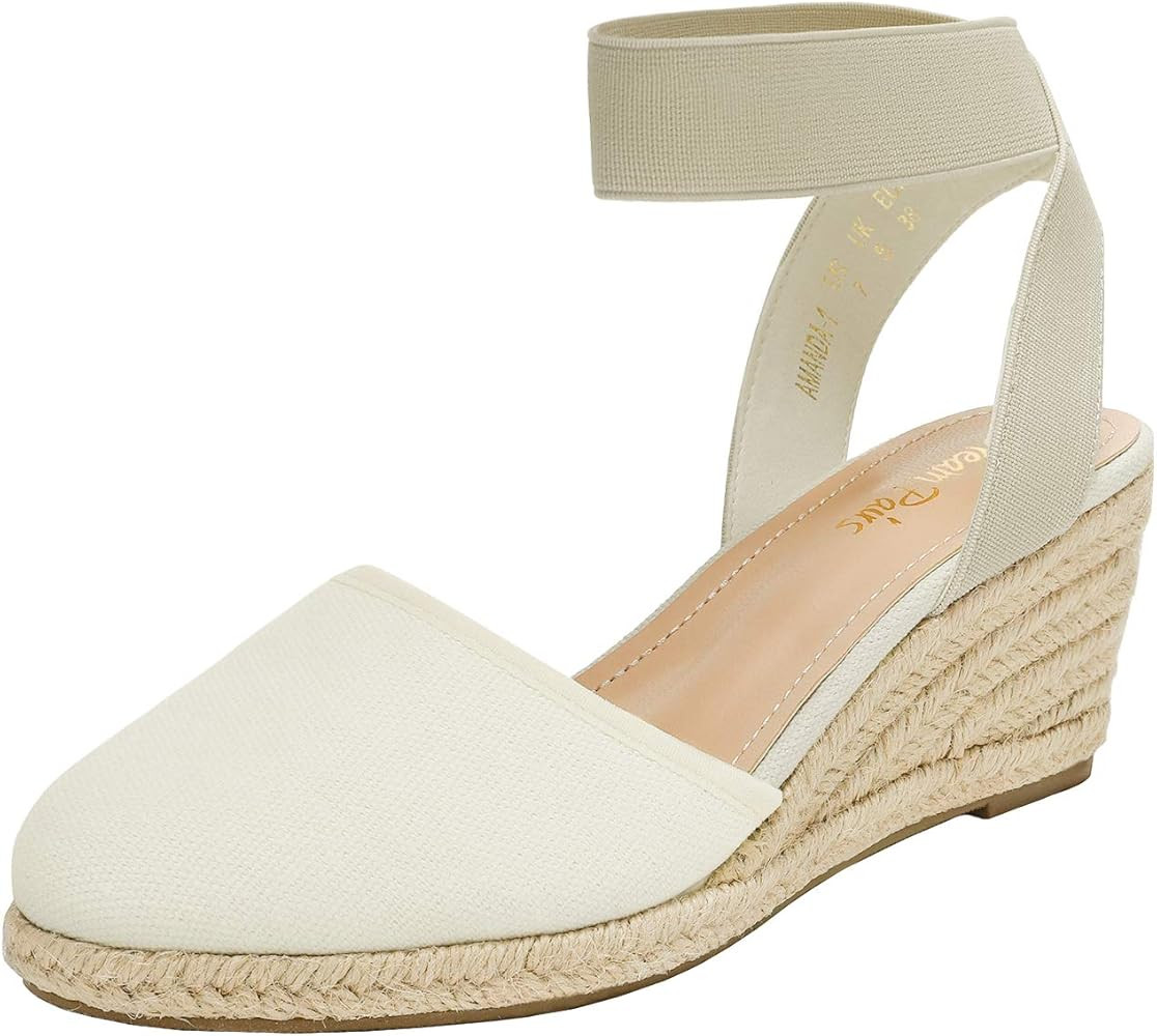 DREAM PAIRS Women's Elastic Ankle Strap Espadrilles Wedge Sandals | Amazon (US)