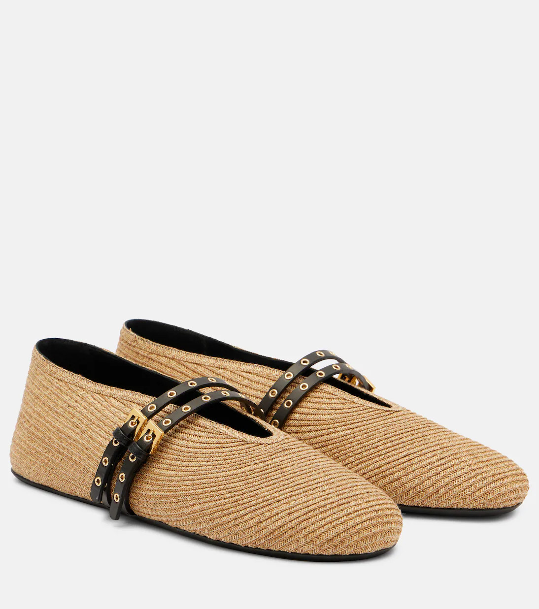 Leather-trimmed straw ballet flats | Mytheresa (INTL)