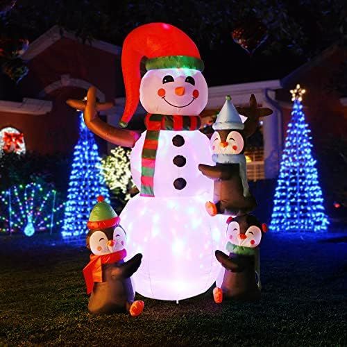 VIVOHOME 6ft Height Christmas Inflatable Snowman and Penguins with Colorful Rotating Led Lights Blow | Amazon (US)
