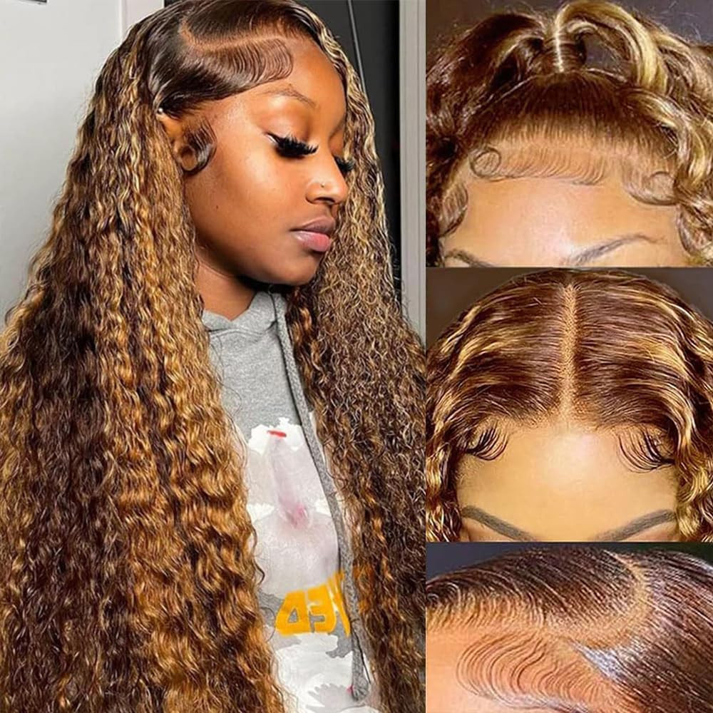 CHEETAHBEAUTY #4/27 Ombre Highlight Deep Wave 13X6 HD Transparent Lace Front Wigs Human Hair Braz... | Amazon (US)