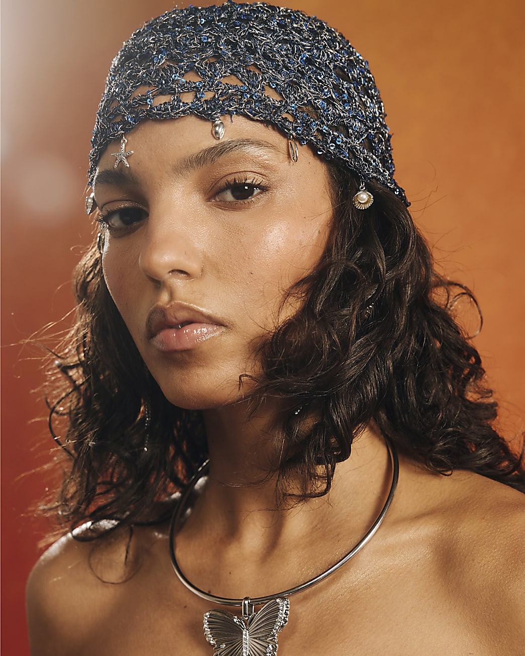 Navy Embellished Skull Cap | River Island UK & IE