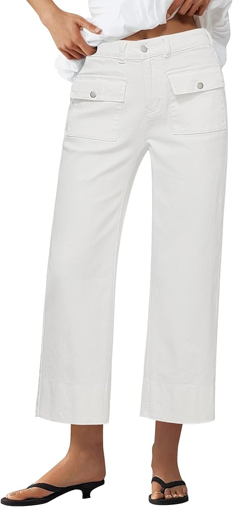 GRAPENT Wide Leg Jeans for Women Trendy High Waisted Straight Leg Cropped Stretchy Denim Pants wi... | Amazon (US)