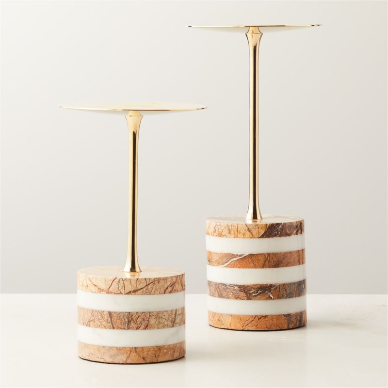 Stacked Marble and Brass Modern Pillar Candle Holders Set of 2 | CB2 | CB2
