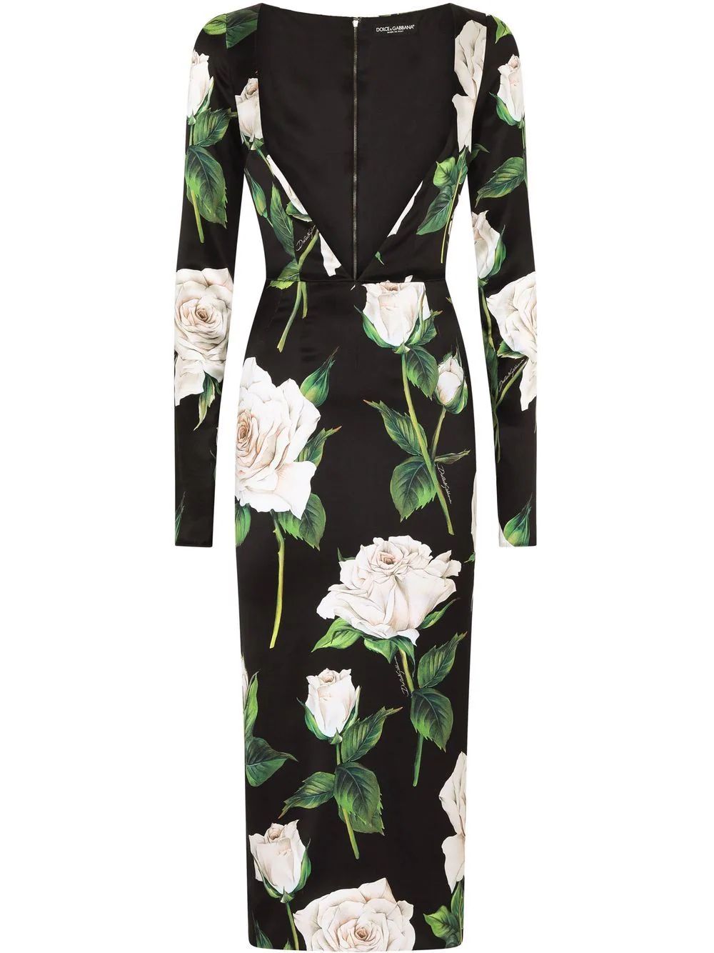 Dolce & Gabbana Rose Print cut-out Midi Dress - Farfetch | Farfetch Global