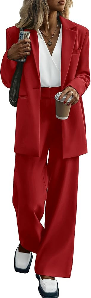 KIRUNDO Women Suits 2 Piece Set Business Casual Dressy Oversized Blazer Jacket and Wide Leg Dress... | Amazon (US)