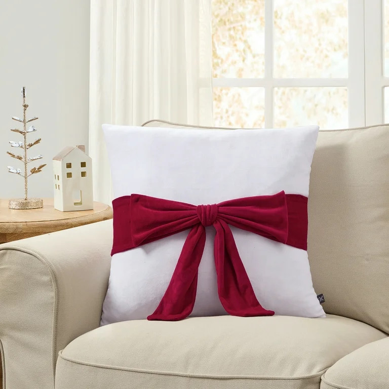 My Texas House 20" x 20" White/Red Velvet Bow Decorative Pillow | Walmart (US)