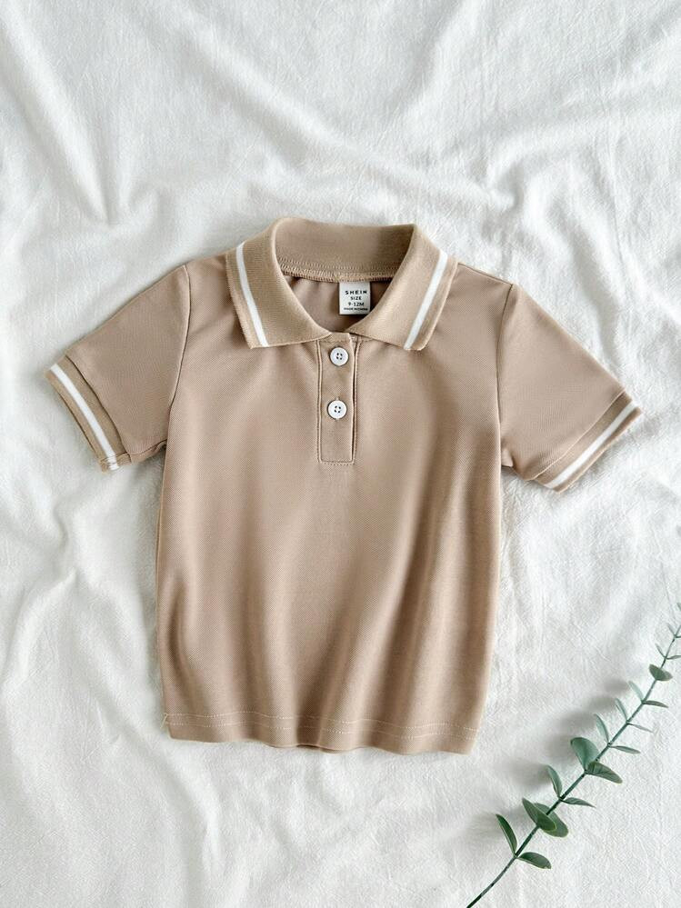 Vintaside Kids Baby Boys Summer Light Khaki Short-Sleeved Polo Shirt Top, The Style Is Casual And Simple Fashion | SHEIN
