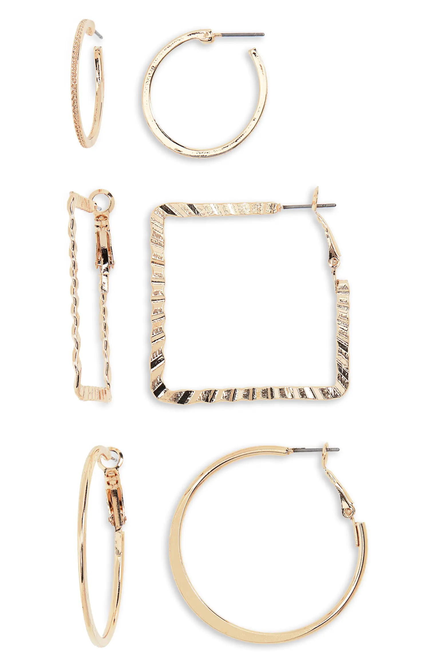 3-Pack Textured Geo Hoop Earrings | Nordstrom